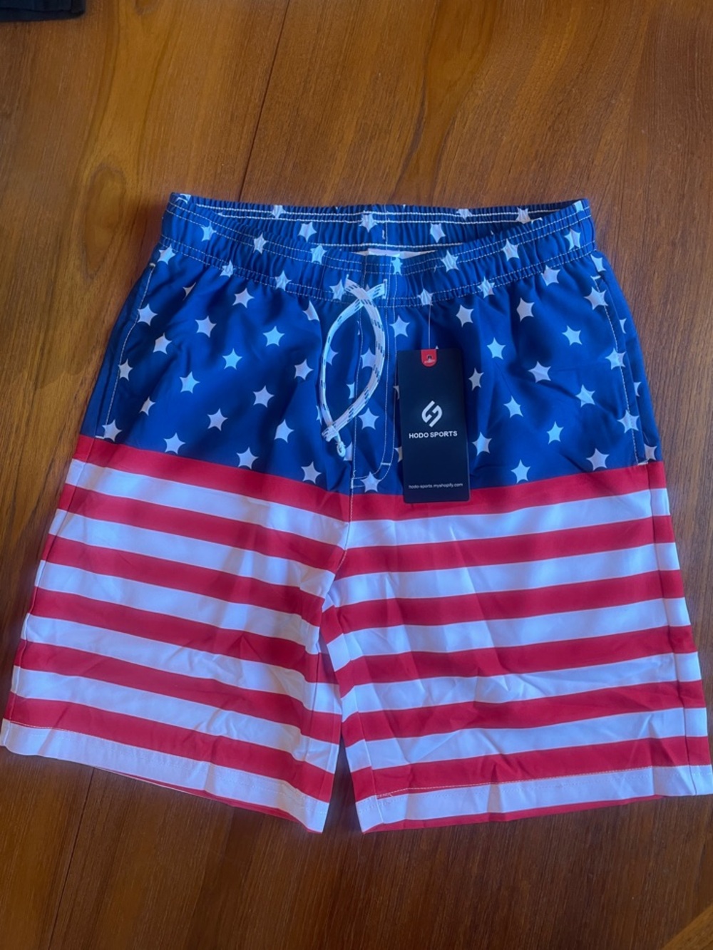 HODO Sports Boy’s American Flag Swim Trunks - Blue/Red/White